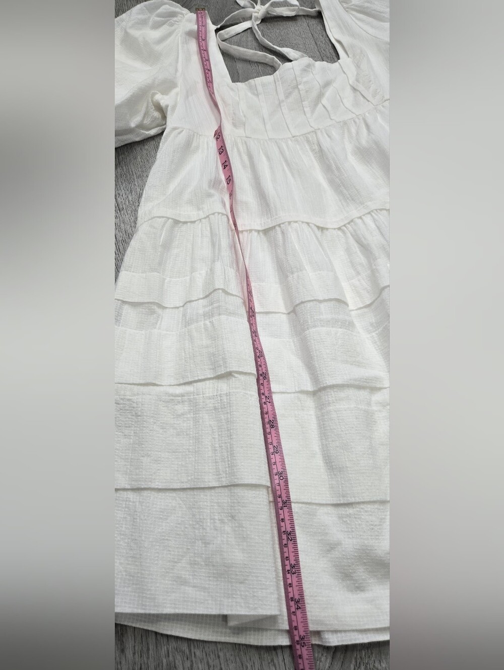 Anthropologie Square-Neck Puff-Sleeve Tiered Mini Dress White M - Picture 10 of 17